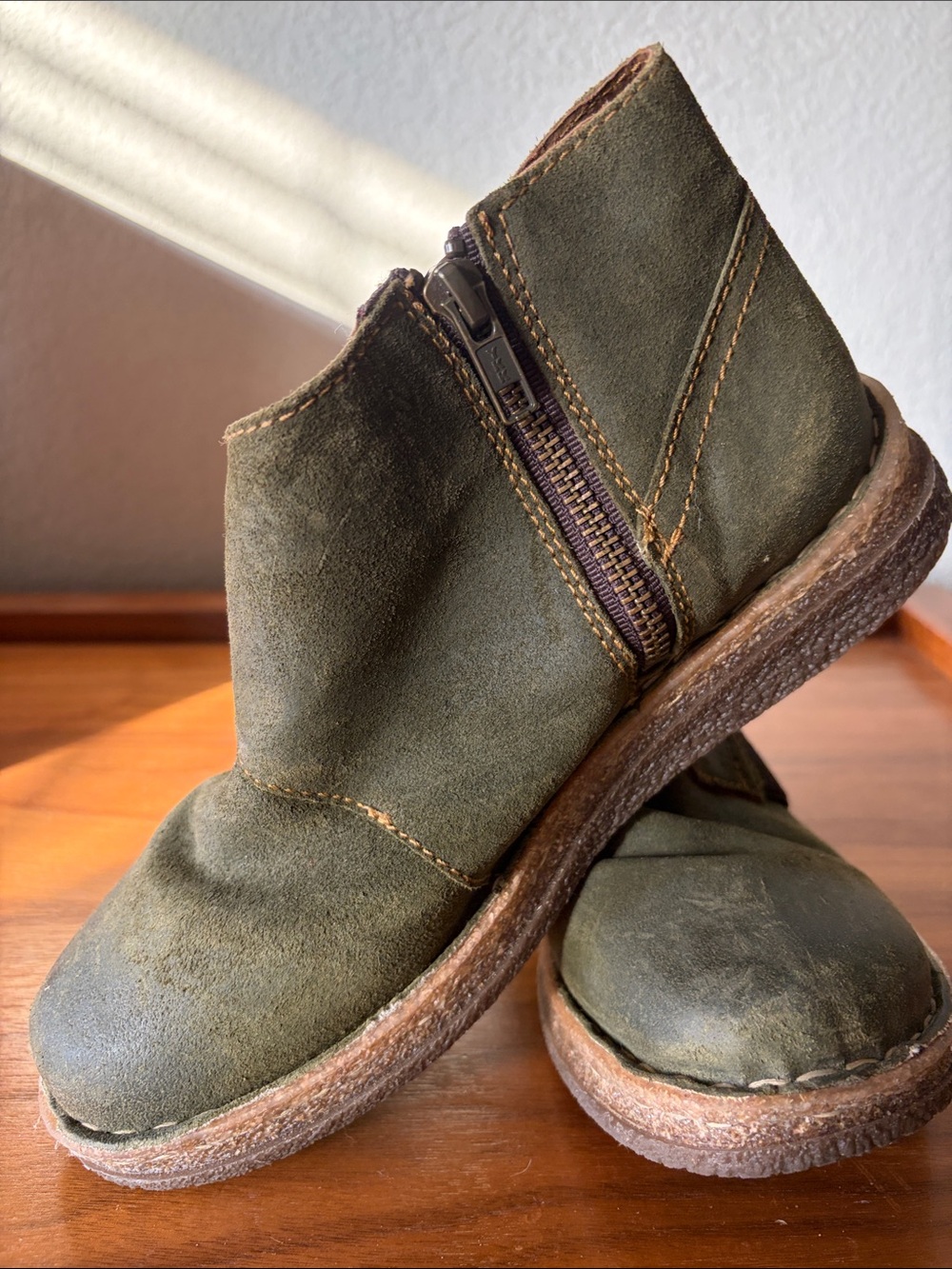 Born Olive Suede Zip Ankle Boots